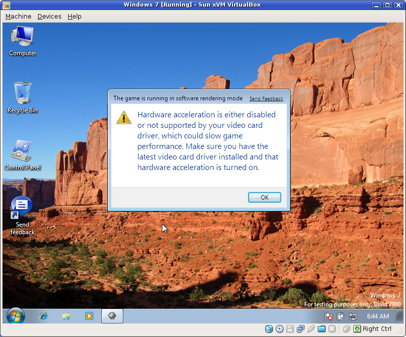 Minesweeper wants hardware accelerated graphics